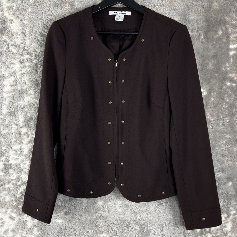 Nygard Size 6 Moto Zip Up‎ Blazer Jacket Brown Career Long Sleeve
